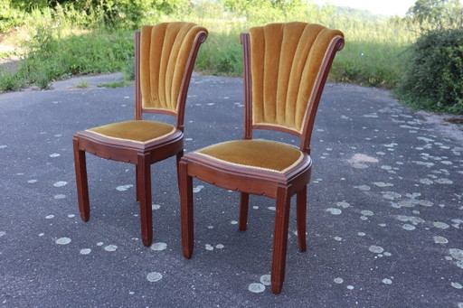 Paire de chaises Art Déco en velours et bois massif