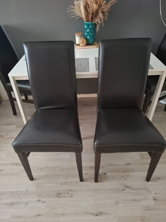 Image 1 of Donkerbruin Leren Eetkamerstoelen 4x Set