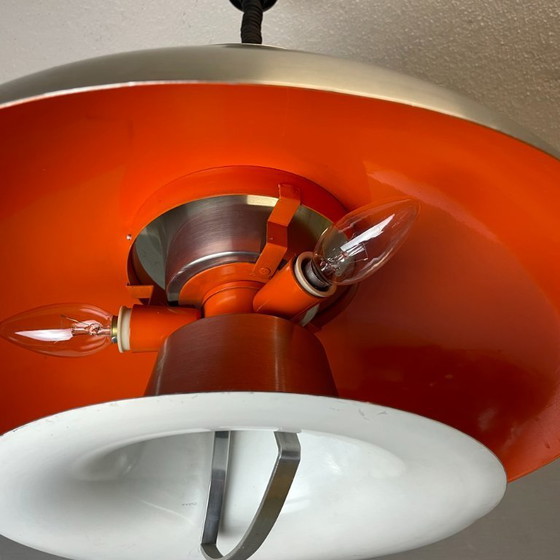 Scandinavian Modern Danish Brushed Aluminium Silver And Red Rise And Fall 4-Light Hanging Lamp, 1970s (photo 12 of 17)