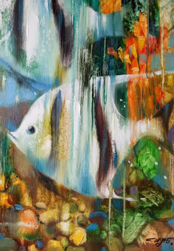 Original Oil Painting Abstract Underwater World Fishes – Paintings & Drawings, Canvas (photo 10 of 11)