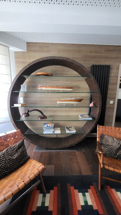 Roche Bobois OMEGA – Daniel Rode – Bibliothèque circulaire en placage wengé