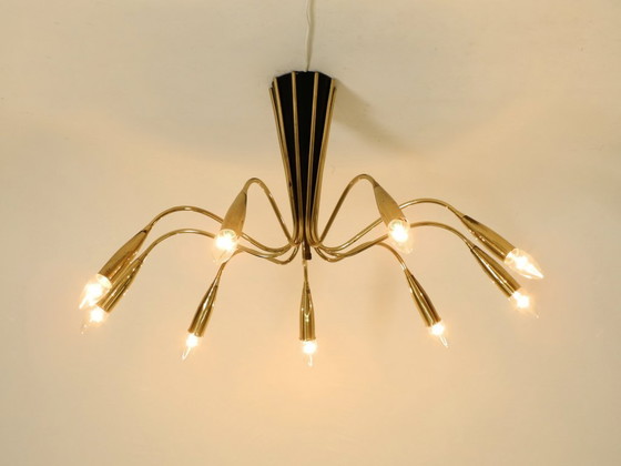 Beautiful Large 9-Arm Mid-Century Modern Brass Sputnik Ceiling Lamp – Chandeliers (photo 10 of 19)