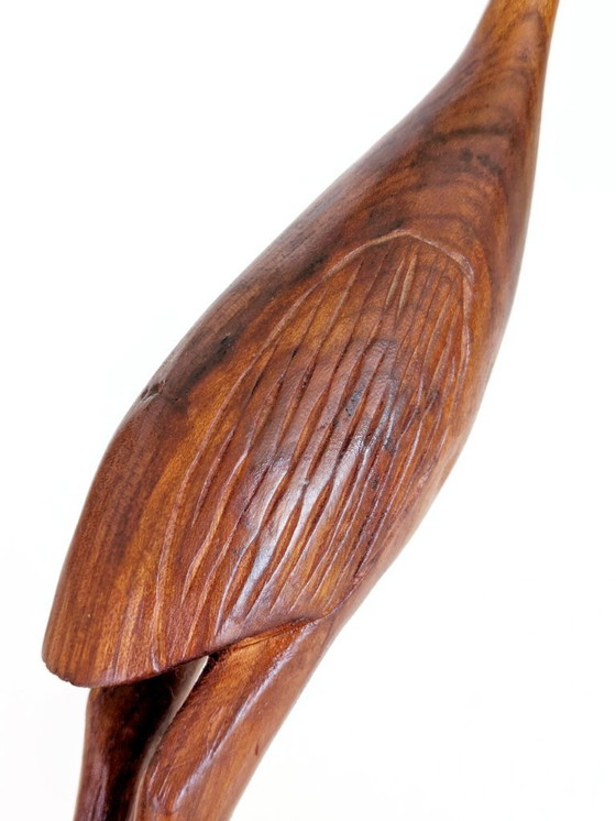 Image 1 of Kraanvogelsculptuur van teakhout uit het midden van de 20e eeuw, 34,5 cm, handgesneden in Deense stijl