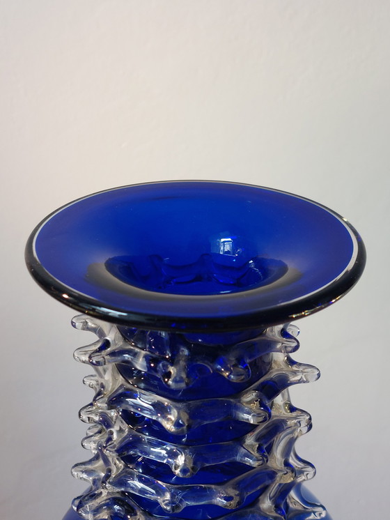 Image 1 of Exceptional blue vintage art glass vase, Lviv, Ukraine