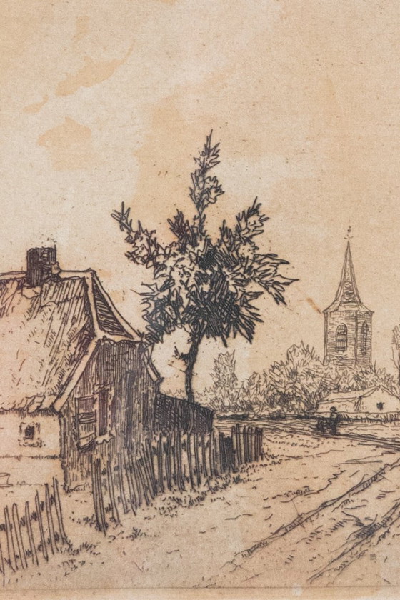 Image 1 of Jan Poortenaar – Dutch rural landscape with farmhouse – etching – signed