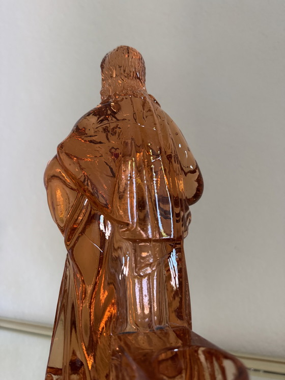 Image 1 of Großer Christus aus rosafarbenem Glas 40er Jahre