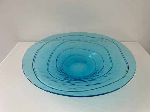 Mouth-blown glass bowl light blue 35 cm