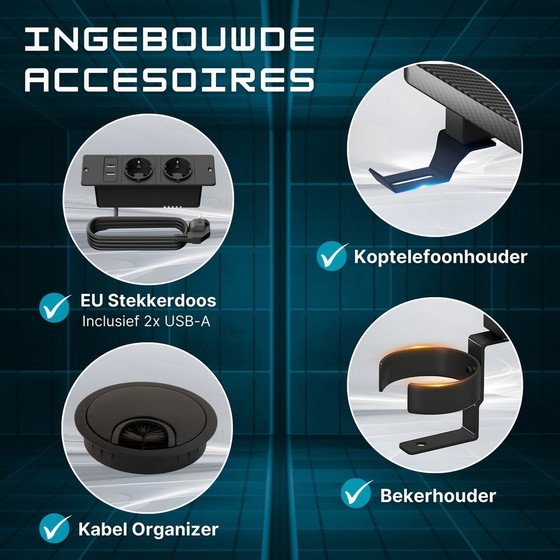 Image 1 of Five Stars® Game Bureau - 100x50x75 cm - Game Bureau met LED Verlichting - Zwart Carbon