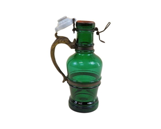 Image 1 of Bottiglia di liquore vintage Herrenhäuser – vetro verde con tappo in metallo – Germania