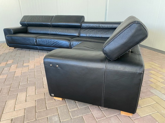 Image 1 of Callia Italia Black Leather Corner Sofa – Adjustable Headrests – Ultimate Comfort