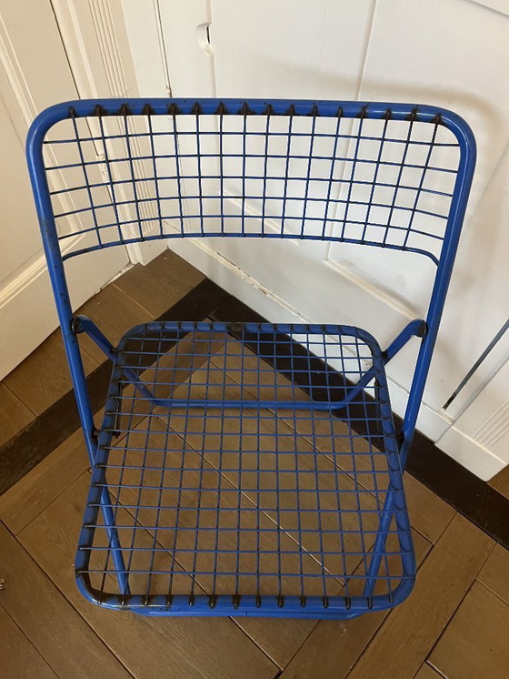 Image 1 of 3x Vintage folding chair by Niels Gammelgaard, two shades of blue and yellow