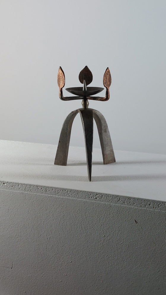 Image 1 of Candeliere artigianale in metallo vintage unico di metà secolo