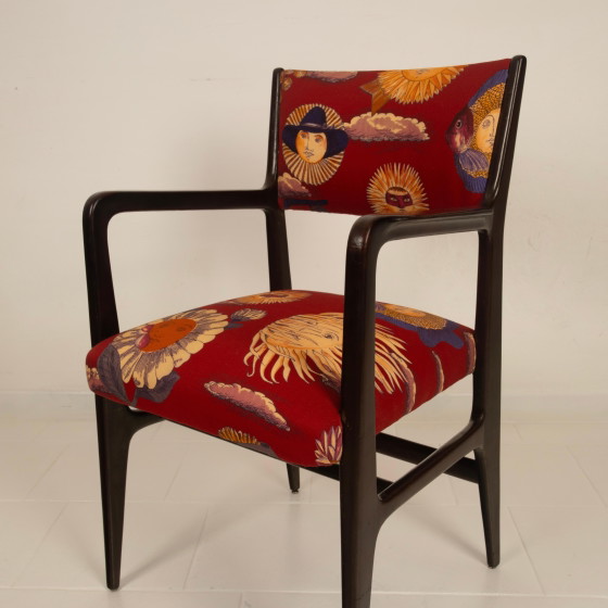 Gio Ponti Stuhl Mod. 110 mit Fornasetti Originalstoff für Cassina 1953 – Esszimmerstühle, Wood (photo 21 of 28)