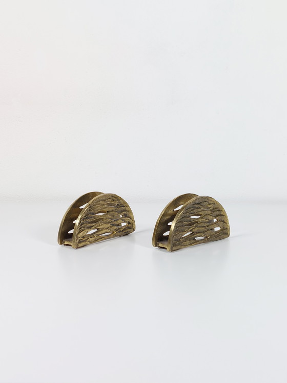 Image 1 of Coppia di porta tovaglioli in ottone brutalisti di metà secolo Vibtage