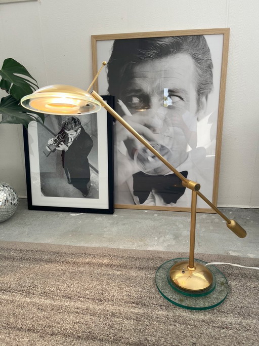 Vintage Schreibtisch-/Tischlampe von Herda, Glas/Messing – tafellampen