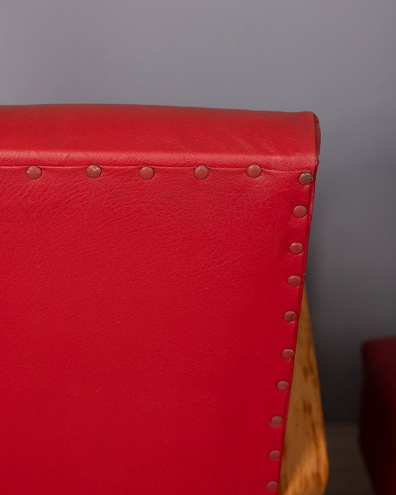 Image 1 of Coppia di poltrone vintage anni '50 in pelle rossa, design italiano.