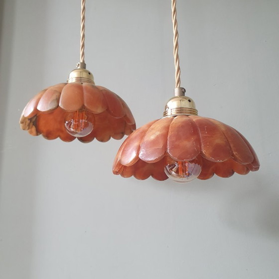 Set de Suspensions Vintage en Marbre Marron, Rouge, Ambre – Marble, Metal (photo 4 of 23)