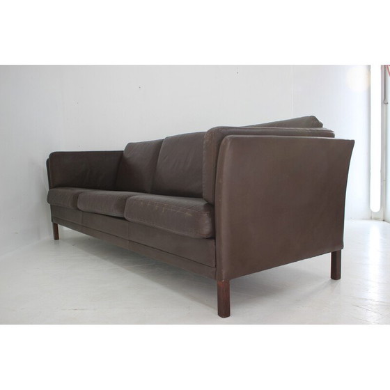 Image 1 of Vintage 3 seater sofa in brown leather, Denmark 1970