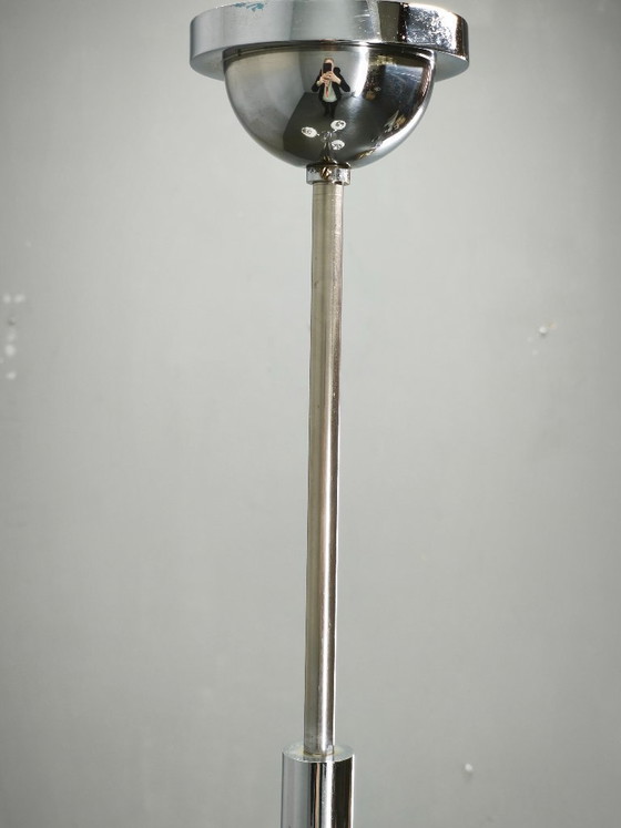 Image 1 of 1940s Czech Bauhaus Chandelier with Opaline Glass Globes