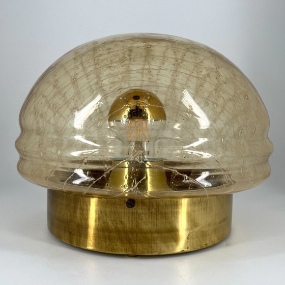 Image 1 of Vintage wand- en plafondlamp in Space Age-stijl met amberkleurig glas, circa jaren 70.