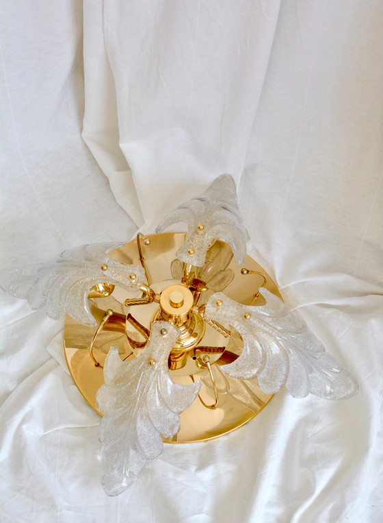 Carl Fagerlund Plafoniera Foglie Vetro Murano, Ottone, 4 Luci, Anni '70 – Plafoniere, Murano Glass, Brass (photo 4 of 10)