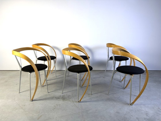 Revers Dining Chairs by Andrea Branzi for Cassina, 1993, Set of 6, Wood, Metal, Black, Modern (photo 7 of 13)