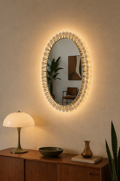 Miroir lumineux au design vintage, Rupert Nikoll, années 1950/60