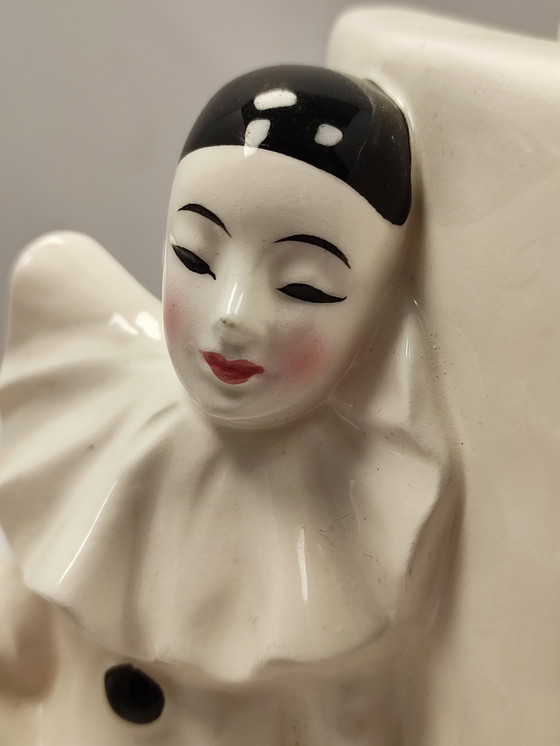 Image 1 of Pierrot Clown Vintage bookend X 2 ceramic white Eighties '80