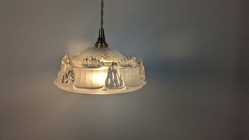Vintage hanger van gegoten glas en messing