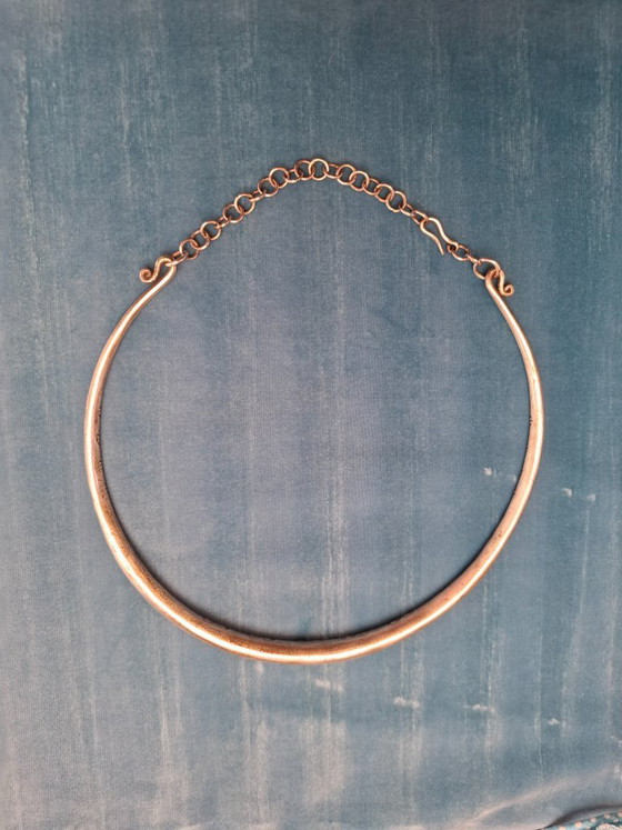 Image 1 of Sterling zilveren torque ketting, 54 cm halsomtrek - uniek stuk, omkeerbaar + houten doos