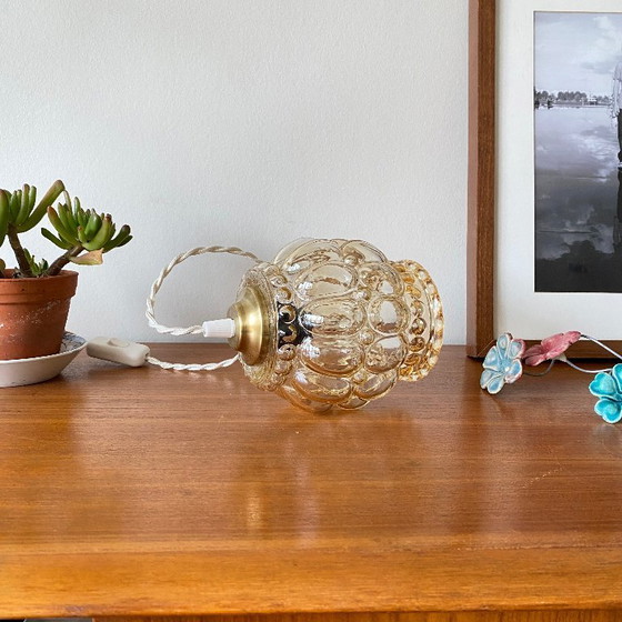 Image 1 of Antique globe pendant lamp with gilded glass and brass suspension bracket