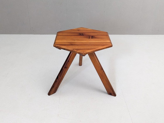 Image 1 of Sculptural Pine Lounge Chair with Table in the Style of Pierre Chapo, France, 1970s
