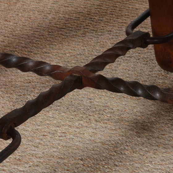 Image 1 of Round coffee table in solid oak and wrought iron, 1950