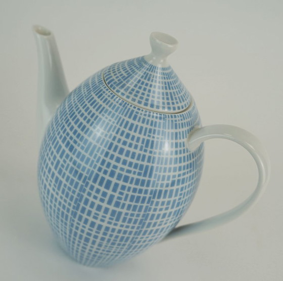 Image 1 of kleine koffiepot Arzberg model 2000 Heinrich Löffelhardt 1954 blauw 1 liter