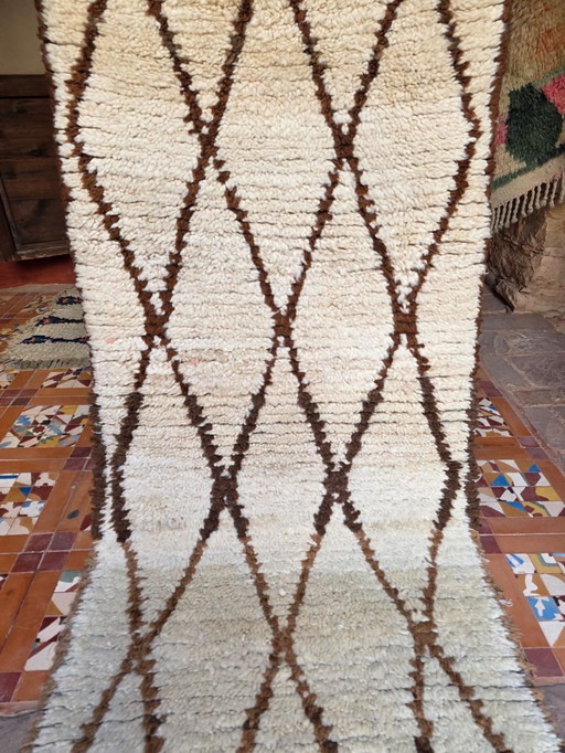 Piccolo tappeto Beni Ourain vintage color crema marrone 174 x 73 cm