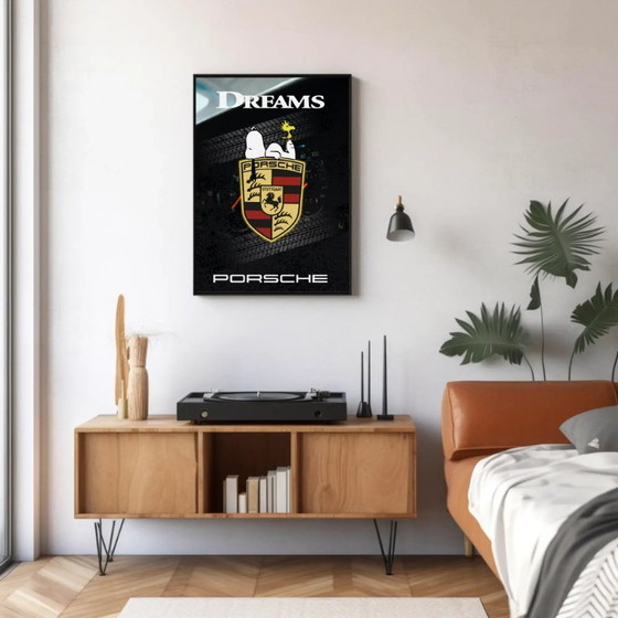 Porsche Dreams Poster met Snoopy, Papier, Zwart, Modern (foto 2 van 5)