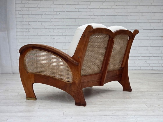 Image 1 of Anni '70, divano danese a 2 posti di Klaus Wettergren, tessuto di cotone, rete per mobili, legno di teak.