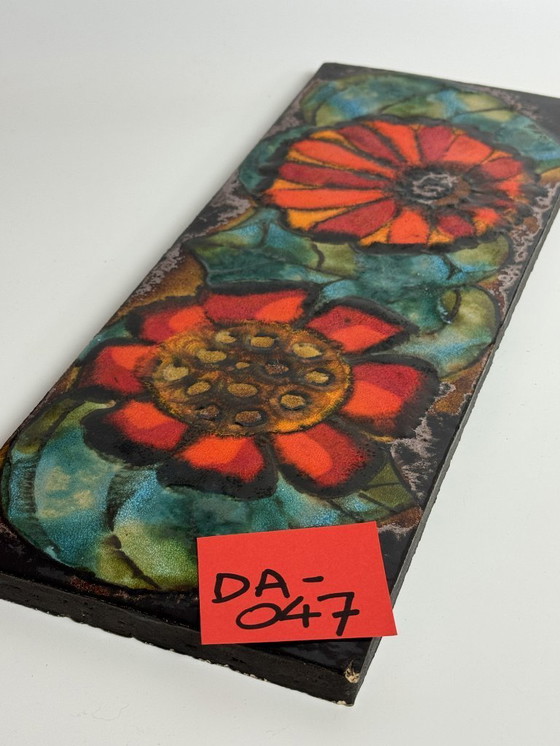 Image 1 of       	 Mid-Century Design Ruscha High-Gloss Enamel Floral Wall Tile with Gold Accents. West Germany, 1960s