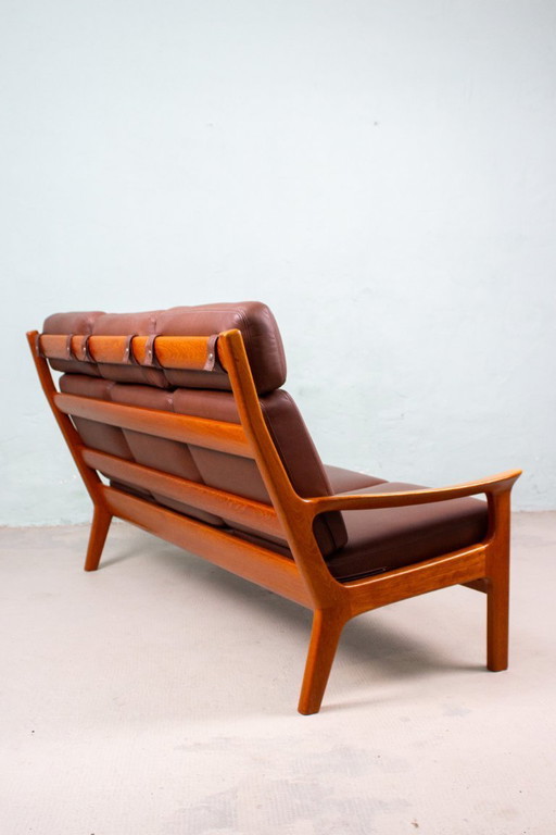 Canapé vintage en teck, style danois, Juul Kristensen, cuir, milieu du siècle