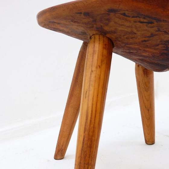 Image 1 of Vintage stool carved with organic shapes – Solid wood, 1960s