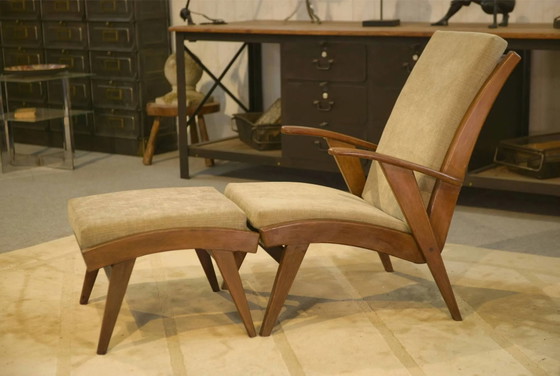 Scandinavian armchair and two 1960s ottomans. (photo 2 of 16)
