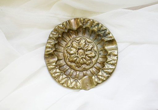 Vintage Solid Brass Trinket Dish with Floral Design 1970s Mid Century Decor