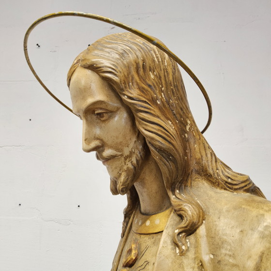 Image 1 of 2 Grote Antieke Heilig Hart jezus Beelden (GerardLinssen) 2 Antique Sacred Heart Jesus Statues (1900)