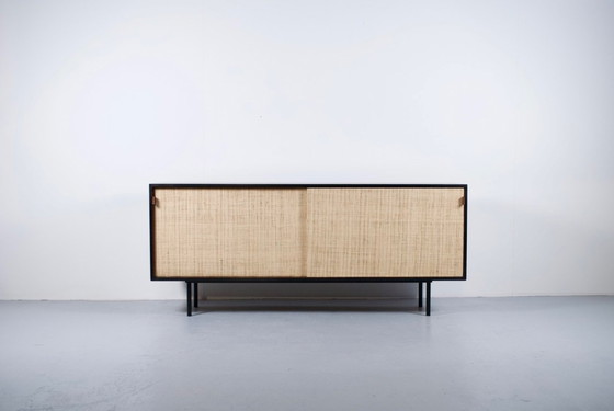 Image 1 of FLORENCE KNOLL SIDEBOARD MODEL 116 WOOD, LEATHER AND RAFFIA 1960