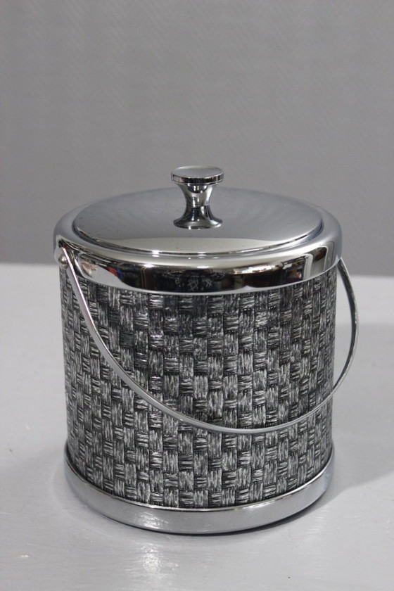 Image 1 of Secchiello per il ghiaccio vintage in metallo cromato con motivo a canna, stile anni '70, Pergay Manetti