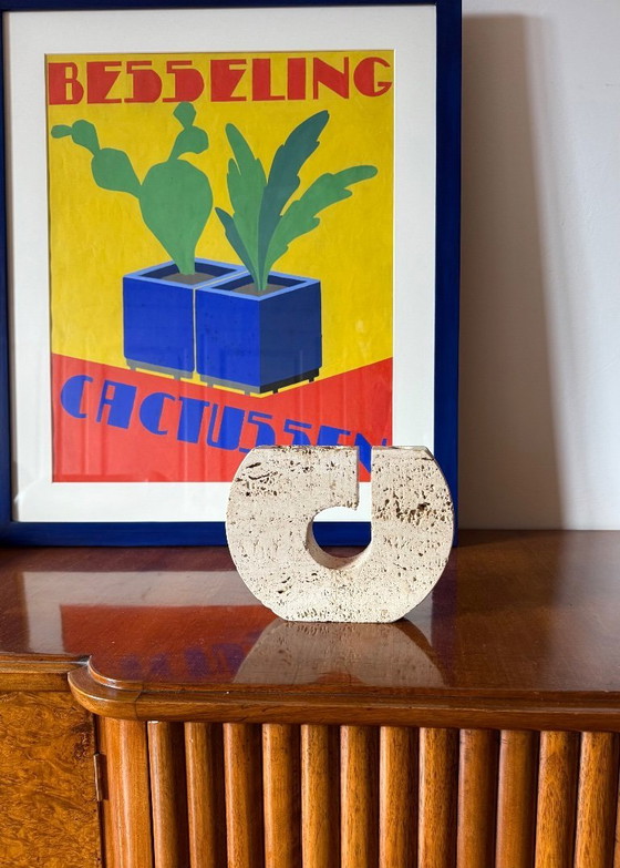 Image 1 of Enzo Mari, brutalistische travertijnen kandelaar, Fratelli Mannelli Italië 1970