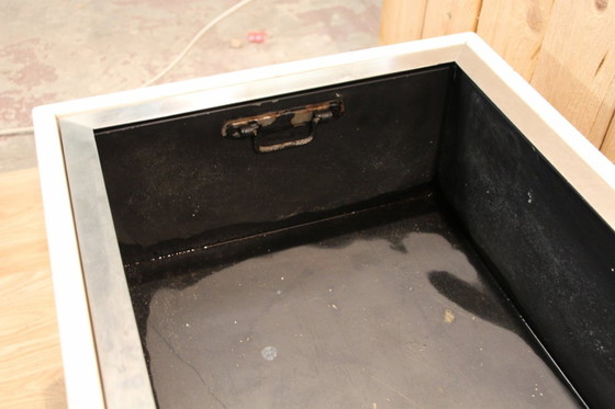 Image 1 of Grande fioriera in stile Knoll anni '60 in marmo e acciaio spazzolato