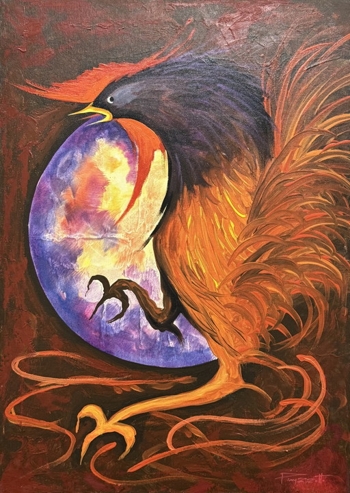 Oil Painting on Canvas by Mario Pinizzotto 50x70cm, Rooster – schilderijen tekeningen (photo 2 of 7)