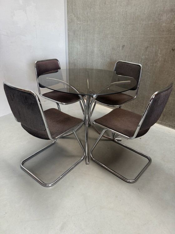 Set da pranzo Vintage Cromato Space Age ‘70 Design Italiano – Cromo, Tessile (photo 4 of 11)
