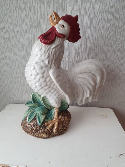 Großer Vintage-Keramikhahn – Craquelé-Glasur – 47 cm